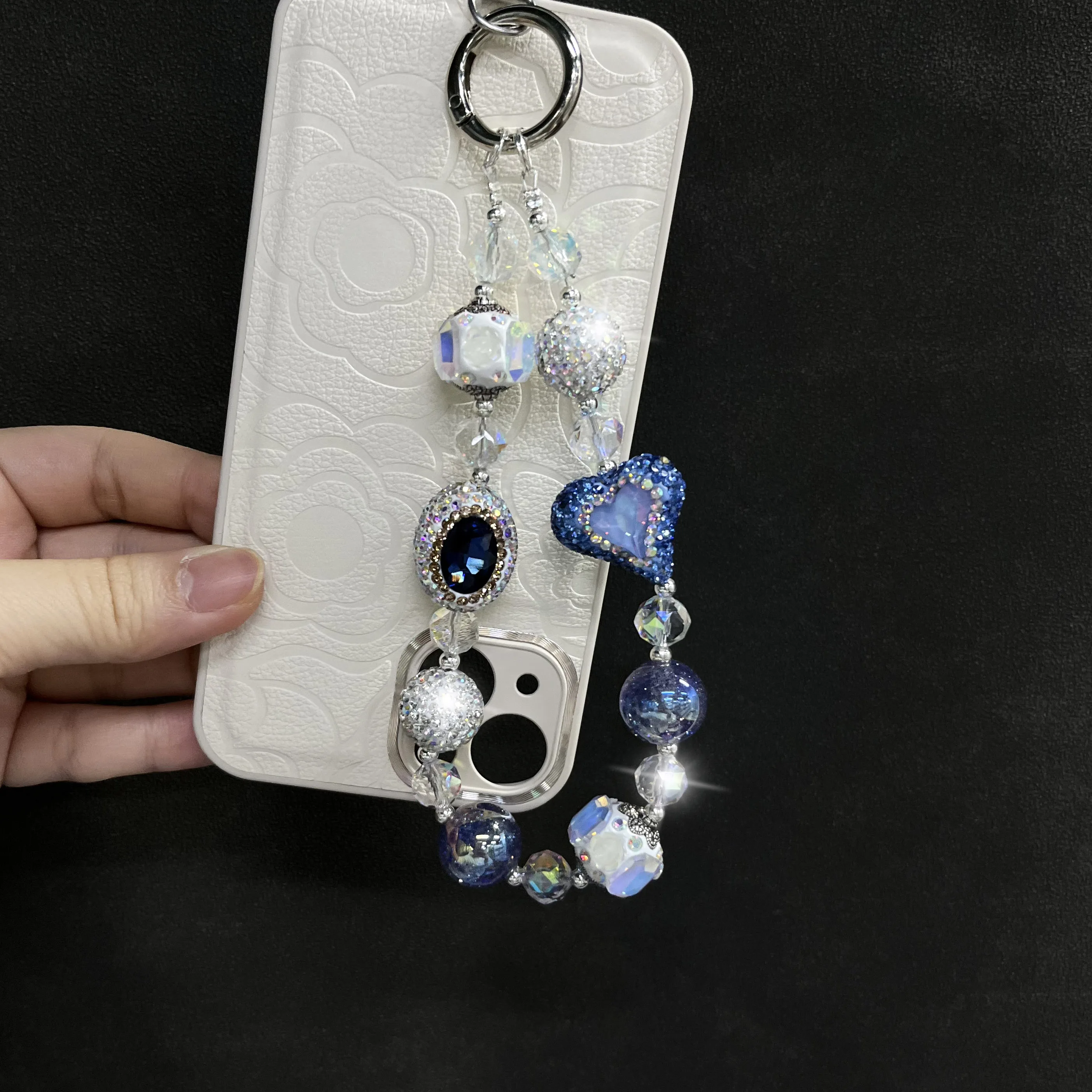 Blue Love Diamond Ball Phone Chain Deep Sea Blue Pigeon Egg Mobile Phone Accessories Phone Charms Phone Strap Gift for Her