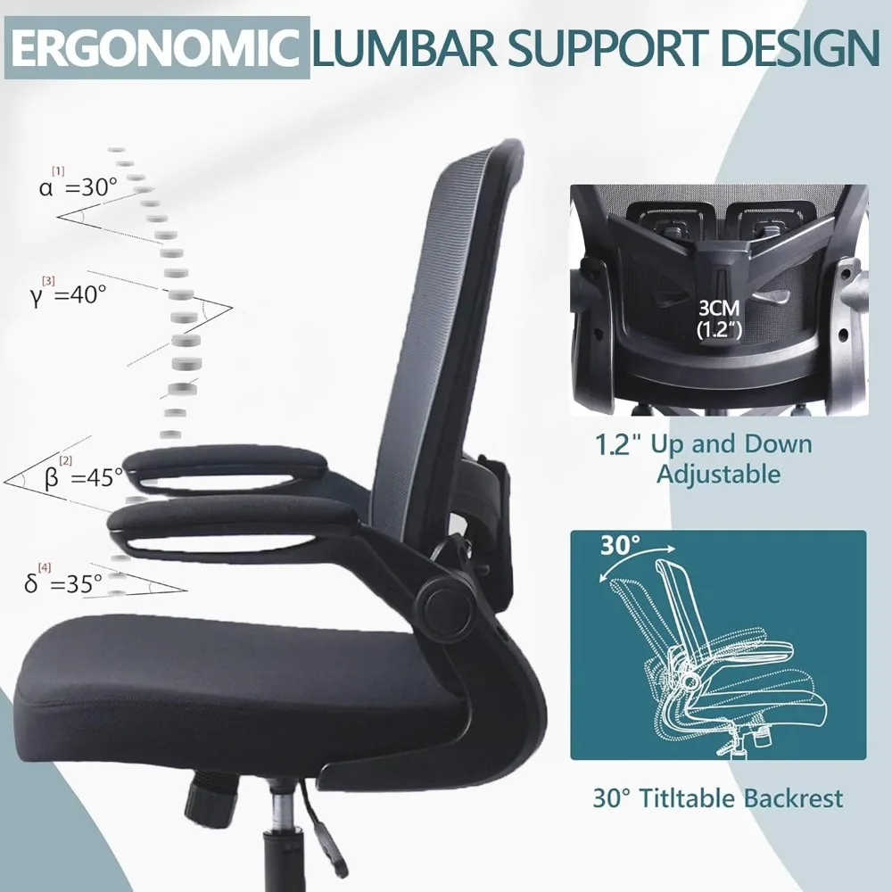 Desk Chairs with Wheels, Ergonomic Mesh Office Chair Adjustable Height and Swivel Lumbar Support Home Office Chair with