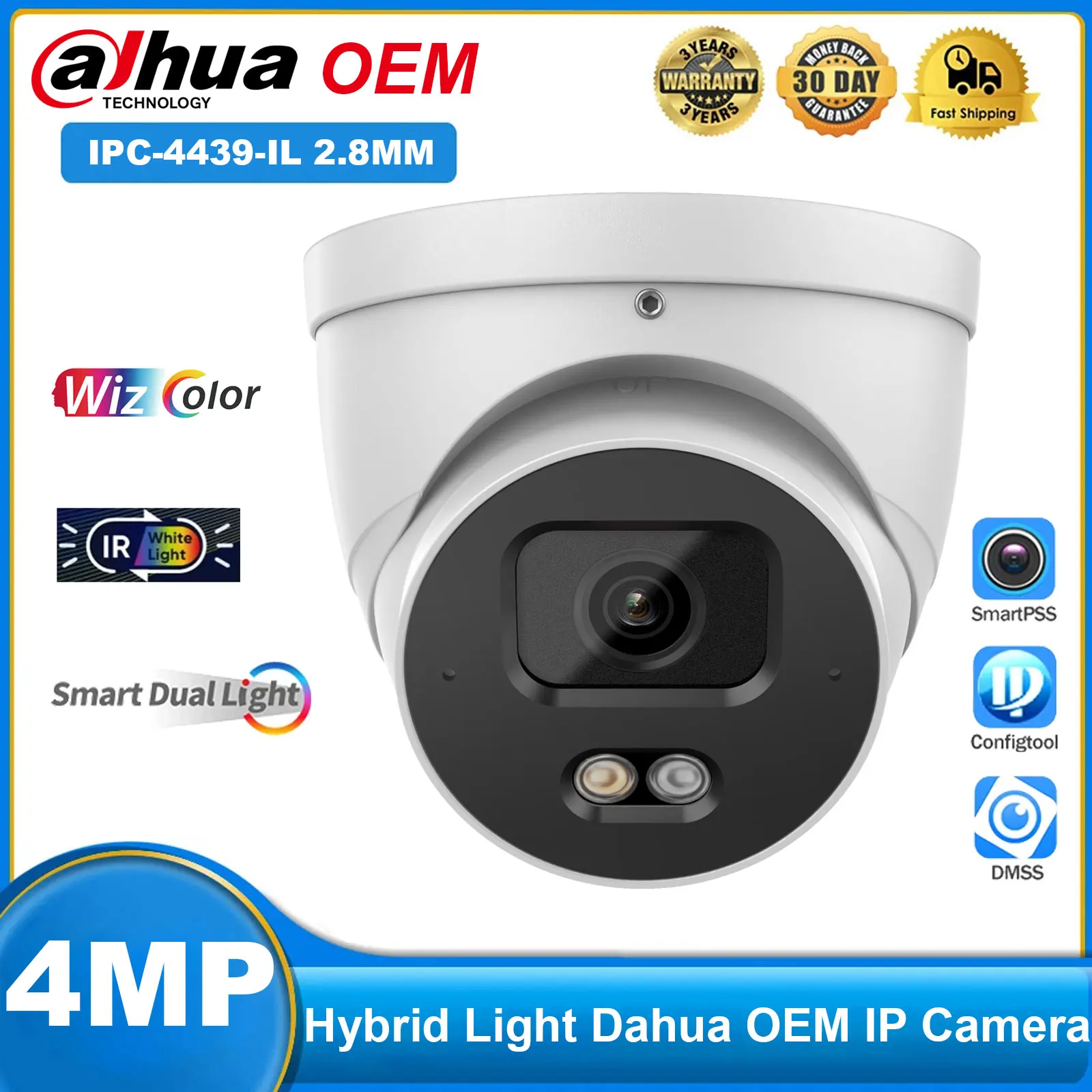 

Dahua OEM 4MP Smart Dual Light PoE IP Camera Human &Vehicle Detection Built-in Mic Support IVS Onvif Outdoor IP67 Metal Housing