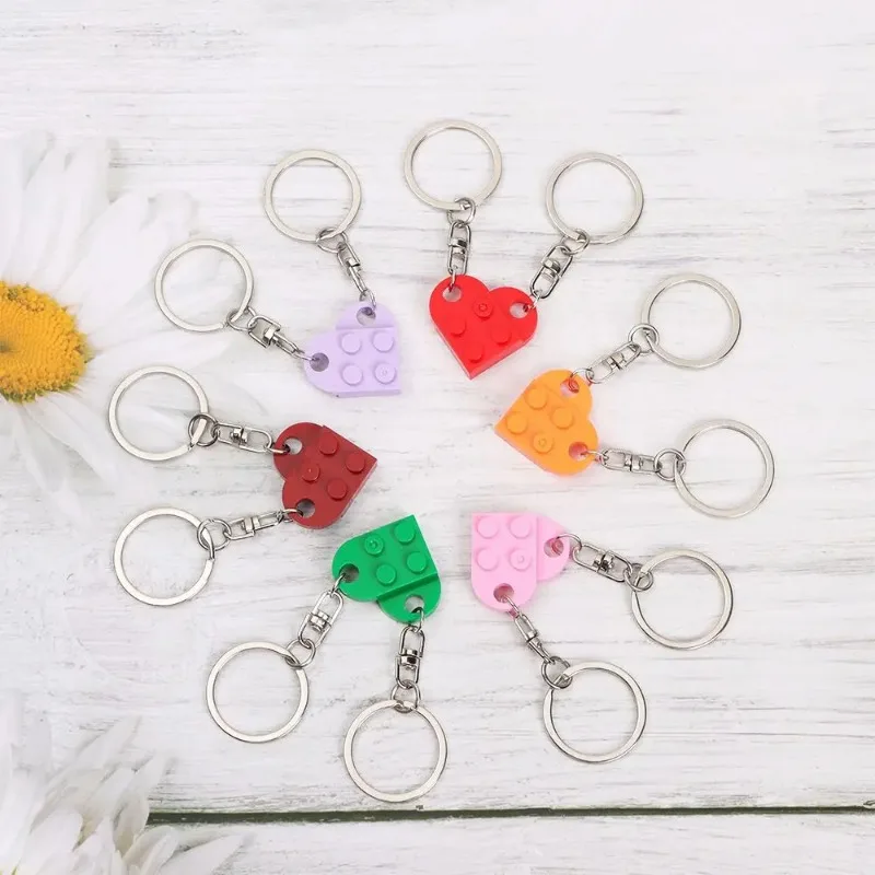 2PCS Fashion Separable Jewelry Gifts Couples Friendship Building Block Keychains Key Ring Key Buckle Heart Pendant image 3