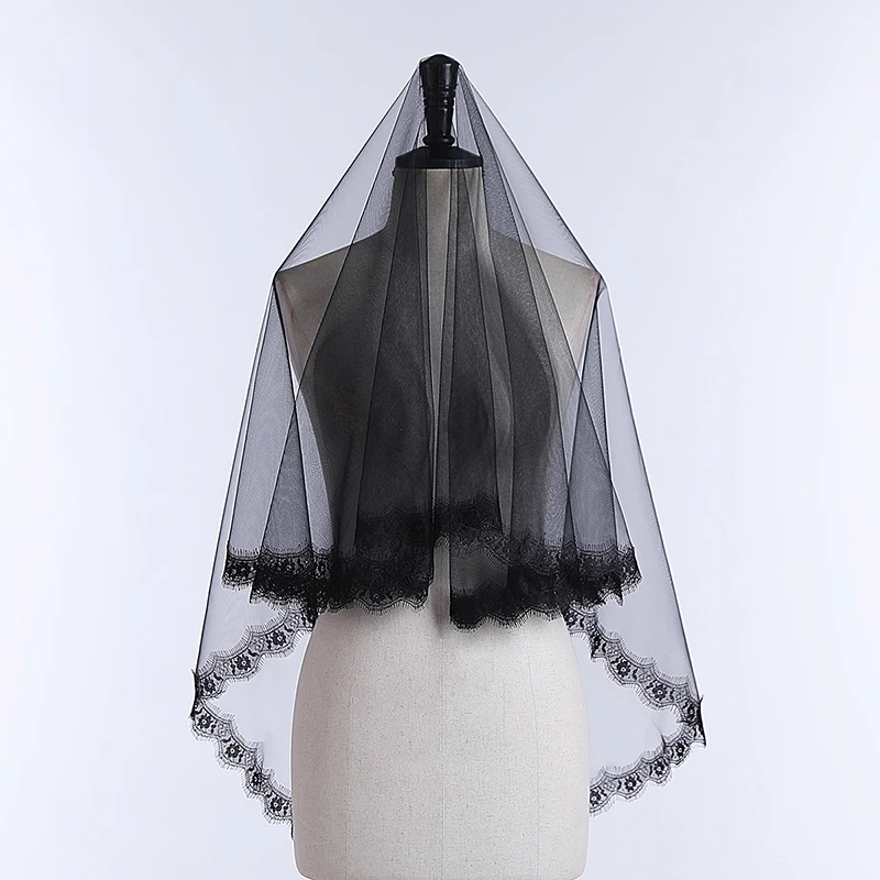 Black elegant bridal veil, suitable for women's wedding waist length veil