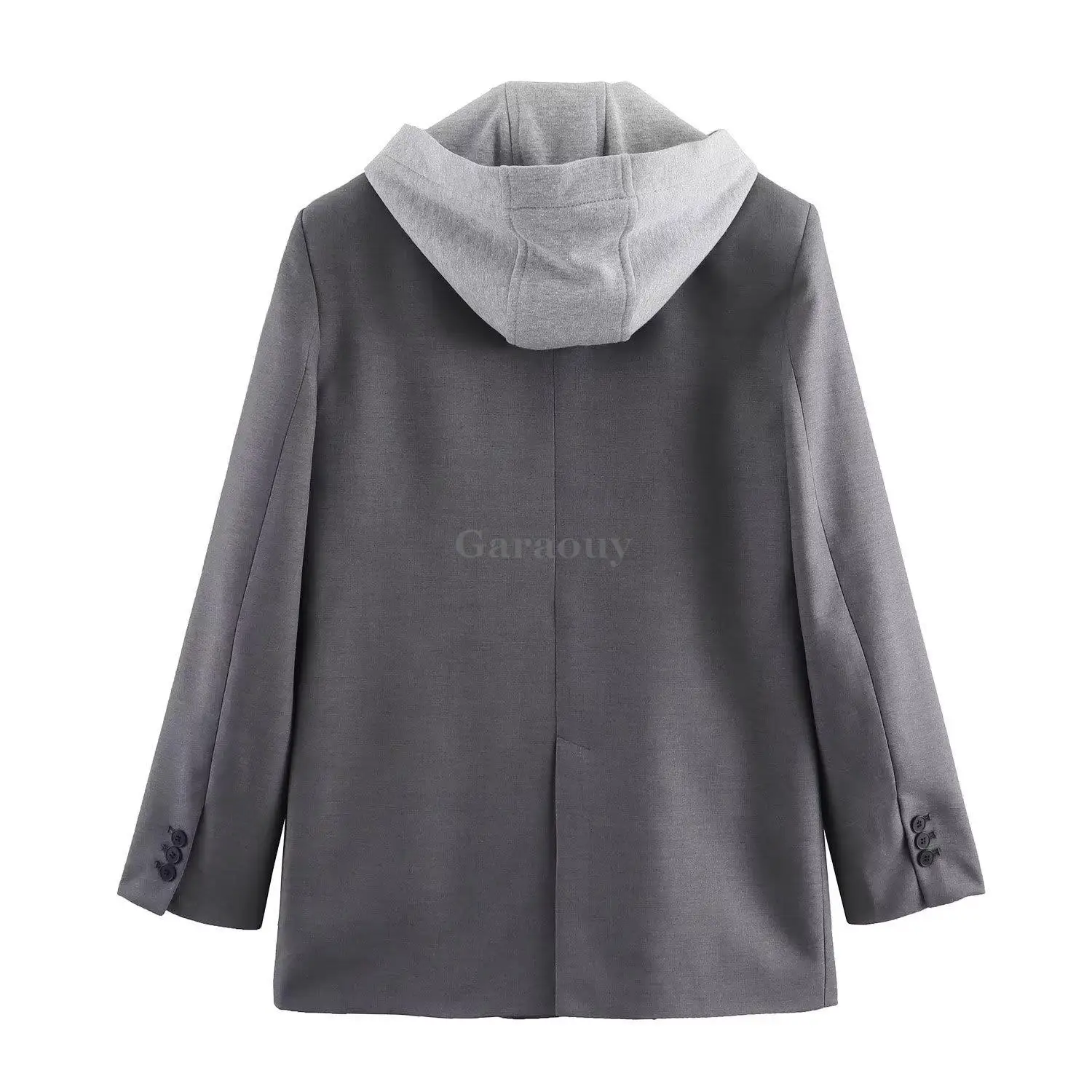 Garaouy 2024 Spring Women Casual Chic Hooded Suit Jacket Female Fake Two Pieces Blazer Office Lady Loose Simple Outwear Coat Top