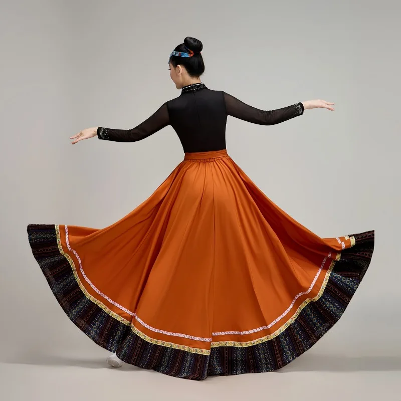 Tibetan Dance Performance Clothes Women's New Suits Ethnic Style Art Test Big Swing Skirt Half Body Practice Long Skirt Square