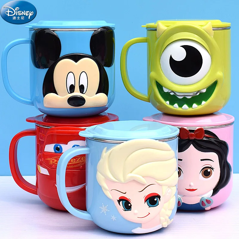 Disney Cups Princess Frozen Elsa Anna Milk Cup 3D Cartoon Mickey Minnie Stainless Steel Cup Kids Cup Mickey Mug Christmas Gift view 2