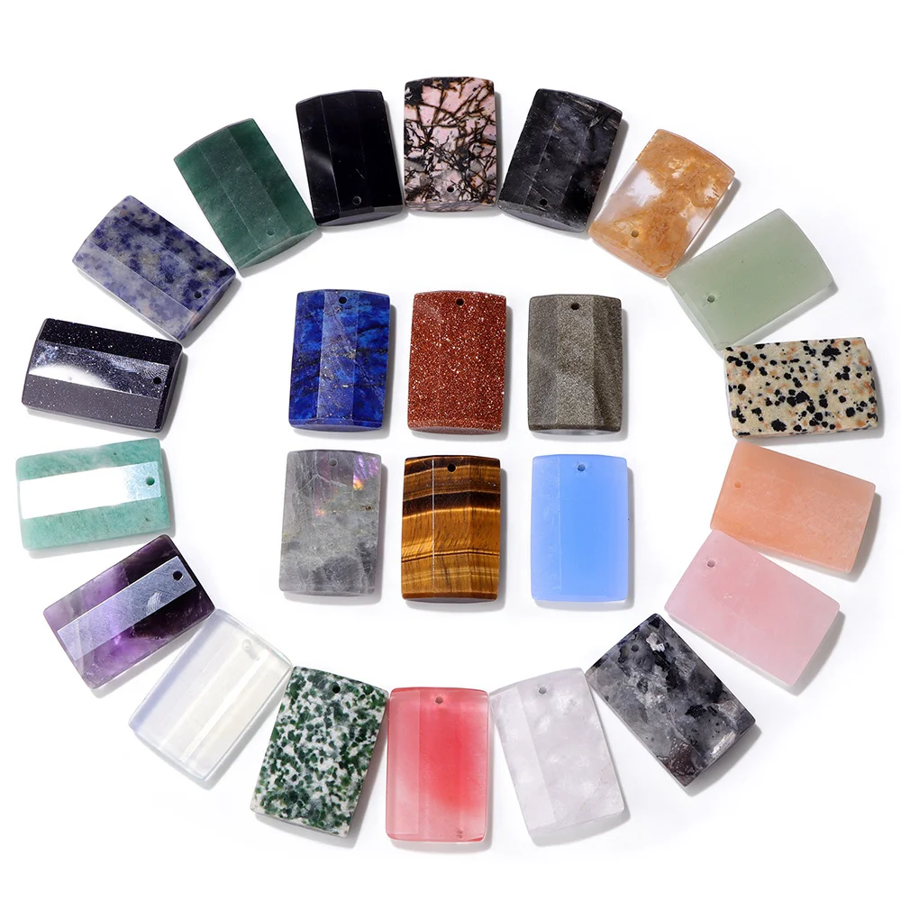 1PC Natural Gemstone Rectangle Pendant 20*30MM Flat Amethysts Lapis Lazuli Opal Stone Tag Beads For DIY Necklace Jewelry Making