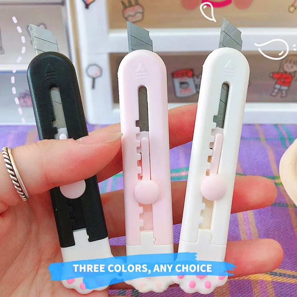 Kawaii Mini Pocket Cat Paw Art Utility Knife Express Box Knife Paper Cutter Craft Wrapping Refillable Blade Stationery