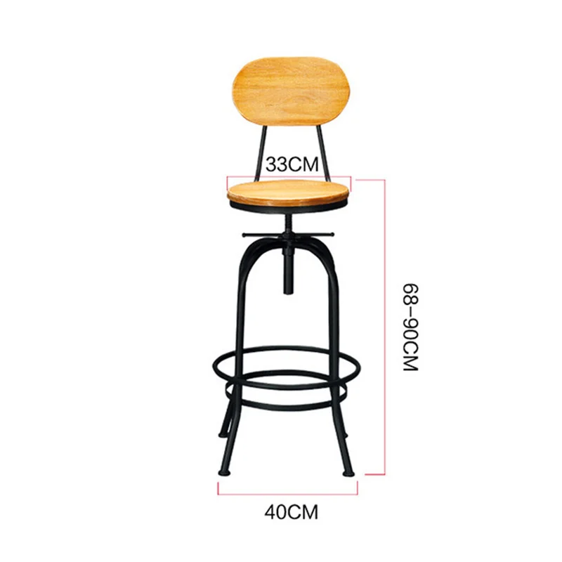 American Wrought Iron Wood Bar Chair Milk Tea Cafe High Stool Indoor Retro Loft Lift Chair