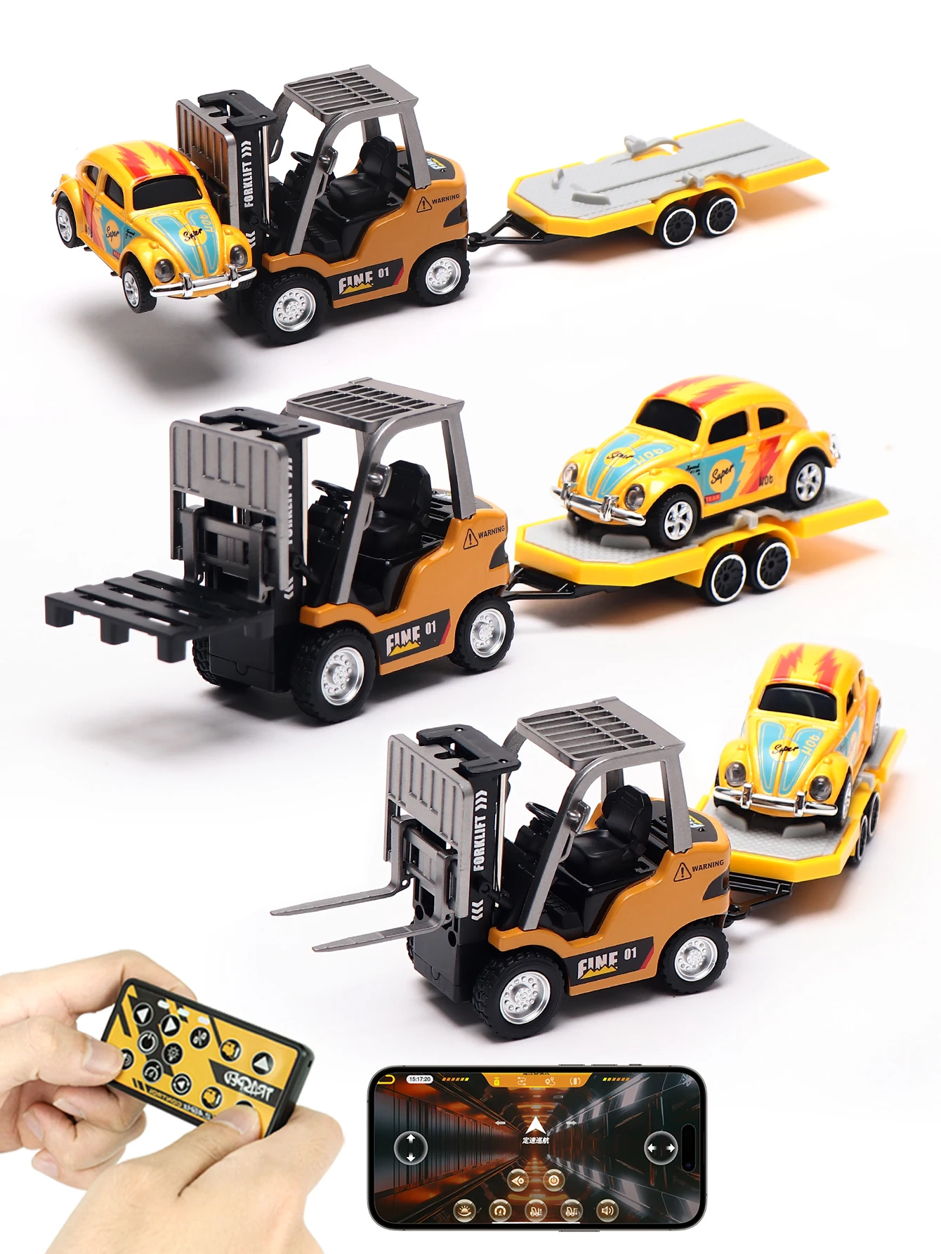

1: 64 alloy remote control forklift with pallet truck set, multi control gameplay, fun transportation with super sense