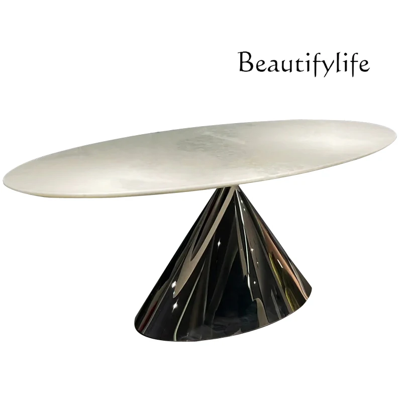

Natural luxury stone white crystal dining table household Italian minimalist villa large flat layer luxury stone dining table