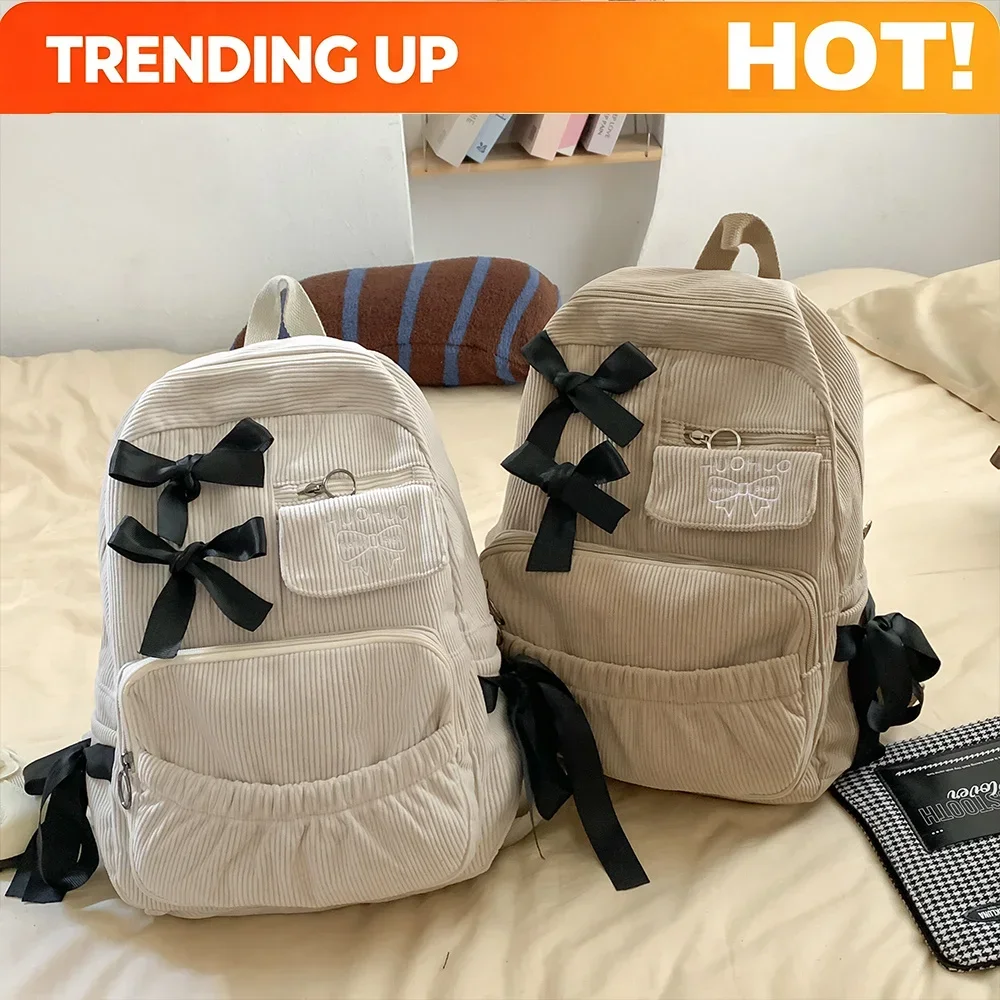 2025 New Korean Ins Backpack Commuting Versatile Female College Students High Beauty Backpack Bow Backpack