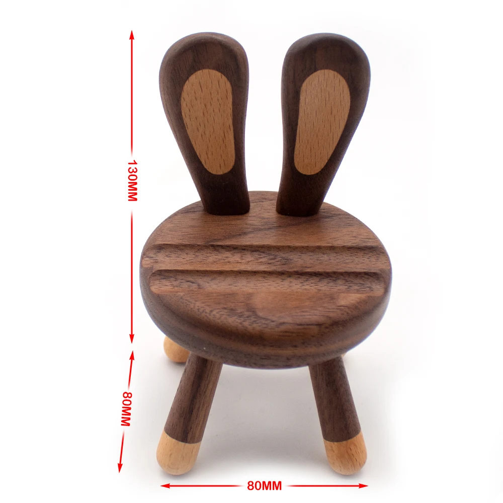 Black Walnut Bunny Cell Phone Holder Tablet PC Wooden Mobile Stand With Wood Wax Oil Coating Double Groove Anti-Slip Mat