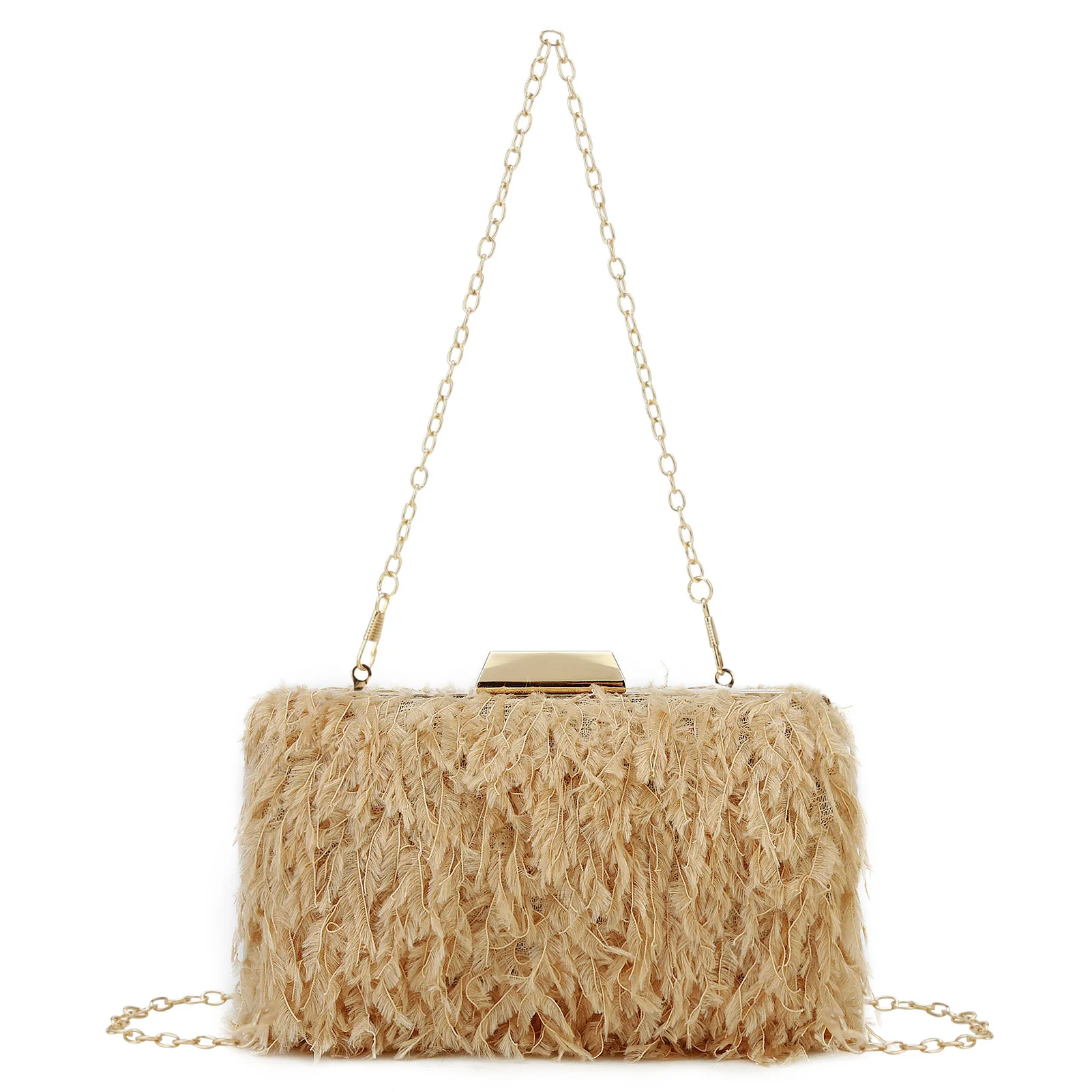 

Ladies Luxury Ostrich Feather Evening Clutch Bag Women Fashion Wedding Purses Banquet Party Handbags Shoulder Chain Designer Bag