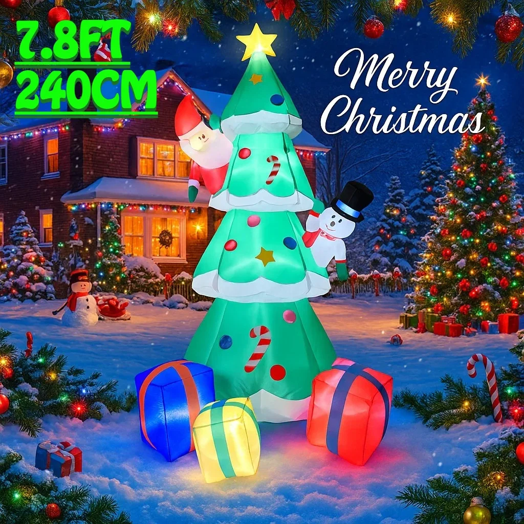 7.8FT Christmas Tree Santa Claus Snowman Inflatable Christmas Decorations Xmas Ornaments Lights Yard Outdoor Holiday Decor Toy