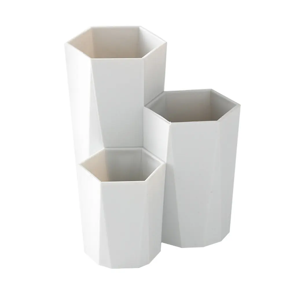 1Pcs Space-Saving Six-Shape Plastic Brush Holder Makeup Brush Organizer Pen Holder Desktop Storage Canister for Home Office Dorm