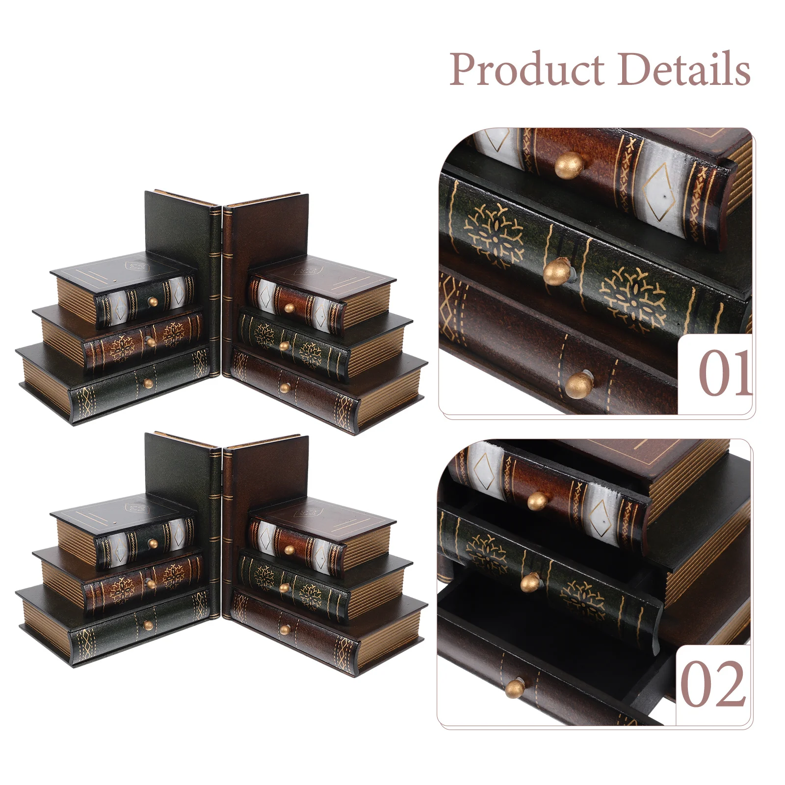 صندوق تخزين على شكل غلاف خشبي على الطراز الأوروبي حاوية نهاية الكتب ذات سعة كبيرة للأرفف لتخزين الكتب المزخرفة