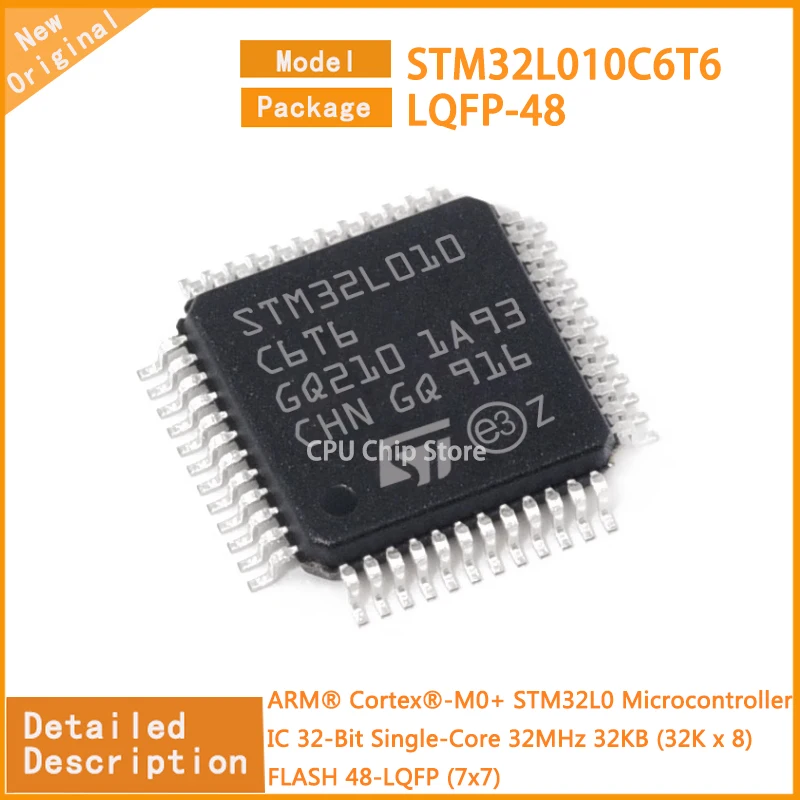 10Pcs/Lot New Original  STM32L010C6T6 STM32L010 Microcontroller IC 32-Bit Single-Core 32MHz 32KB (32K x 8) FLASH 48-LQFP (7x7)