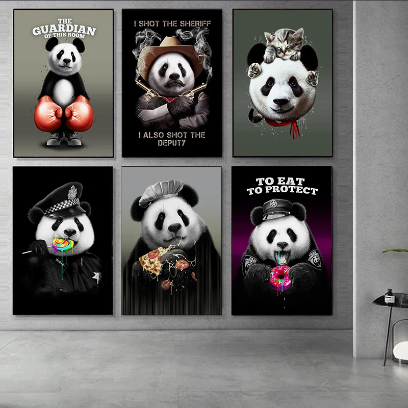 

Cute Panda Eating Donuts Cartoon Animal Canvas Painting Posters and Prints Cuadros Wall Art for Living Room Home Decor