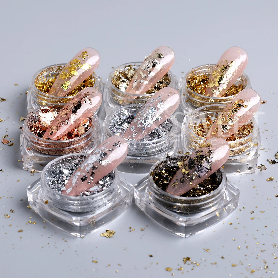 8/10Boxes Gold Silver Aluminum Nail Foils Metallic Sparkly Flakes Broken Irregular Foils DIY Manicure Decoration Glitter Sequins