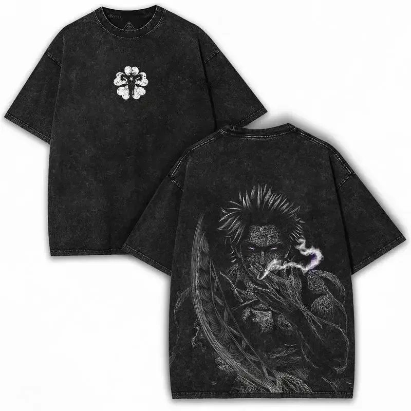 Camiseta con estampado de Manga Black Clover Yami Sukehiro para hombre, ropa de manga corta, Camiseta de algodón lavada, ropa de calle de talla grande, superventas