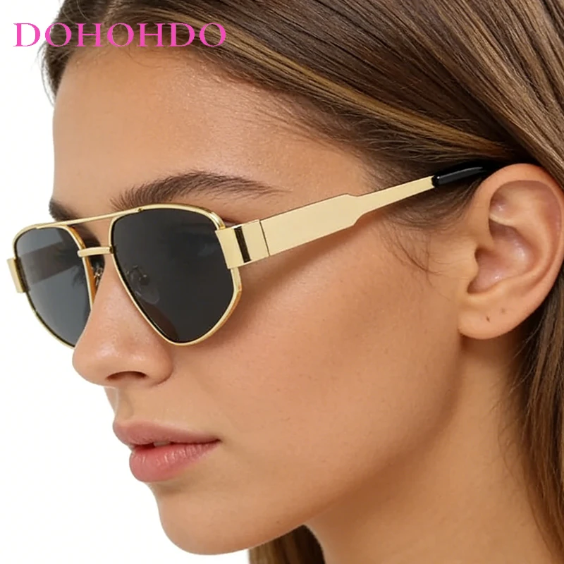 

DOHOHDO New Fashion Sun Glasses Unisex Retro Anti-UV Spectacles Alloy Eyeglasses Pilot Personality Double Beam Sunglasses UV400