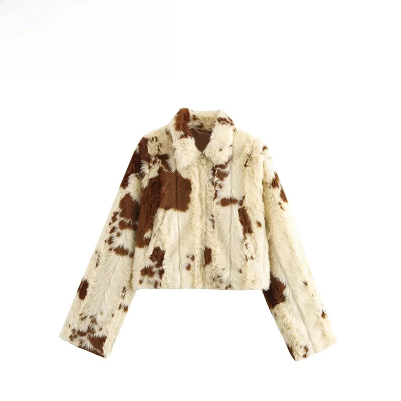 

Осенняя новинка: Женская модная универсальная куртка с принтом и эффектом искусственного меха из полиэфирного волокна, короткая верхняя одежда для женщин