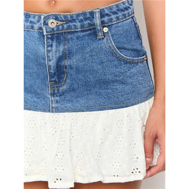 CYL-تنورة قصيرة من قماش الدنيم ذات طبقات مكشكشة للسيدات، تنانير جينز قصيرة على شكل حرف A