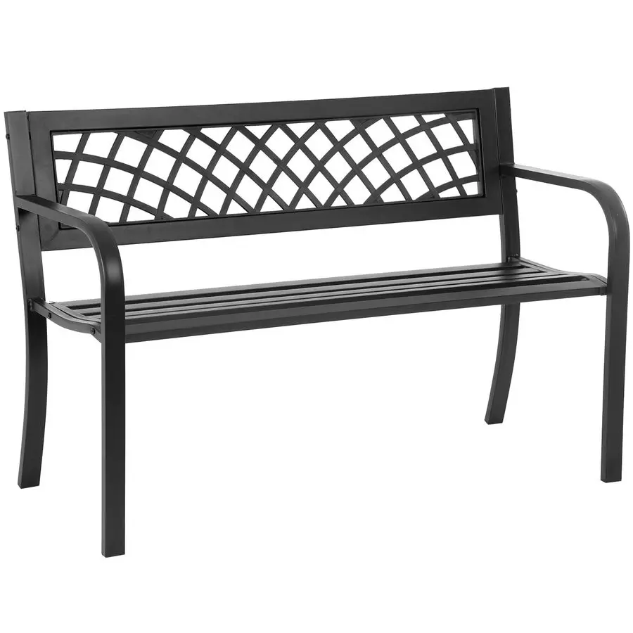 

Garden Bench Bench Park Outdoor Bench for Patio Metal Bench Park Bench with Plastic Backrest Armrests Sturdy Steel Frame Furnitu