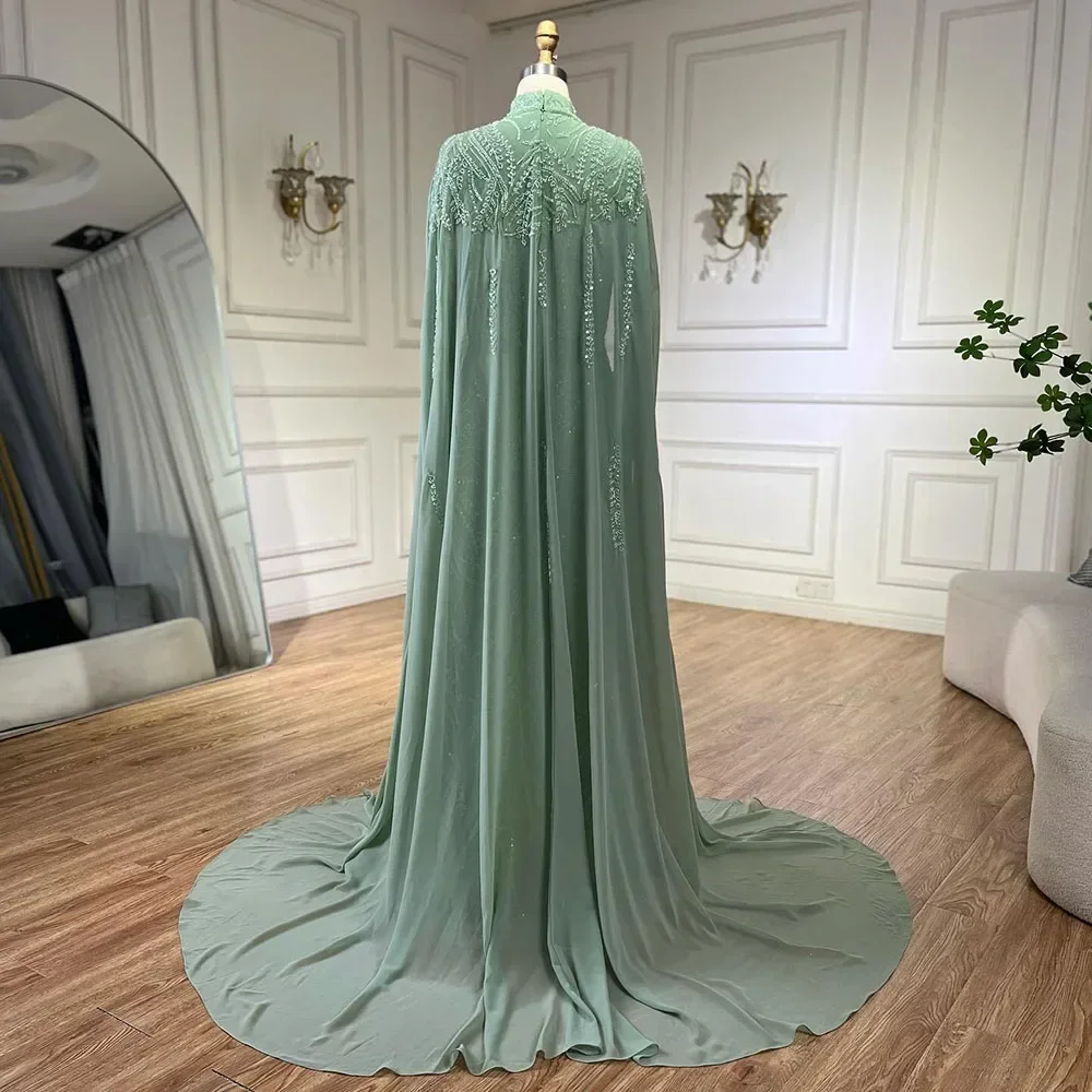 SERENE HILL Arabic Sage Green Luxury Beaded Mermaid Cape Evening Dresses Customized 2025 Modest Muslim WParty Gowns GLA72413