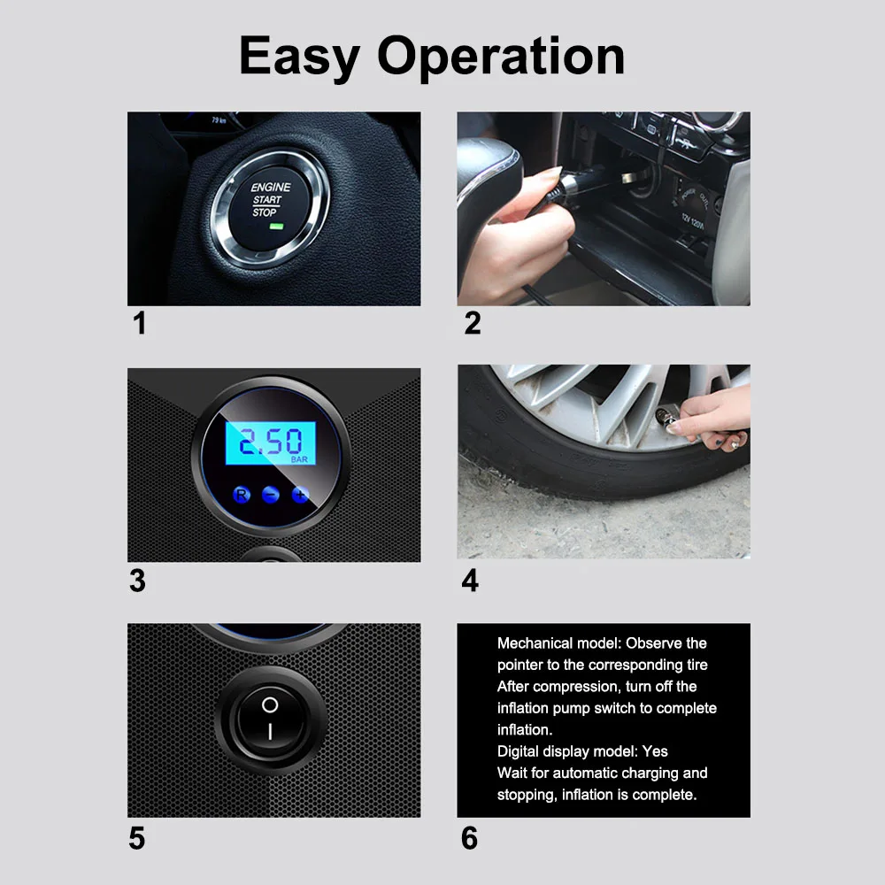 Portable With LED Light Digital Tire Inflator LCD Display Cigar Lighter Plug 12V Air Compressor 150PSI 120W Air Pump