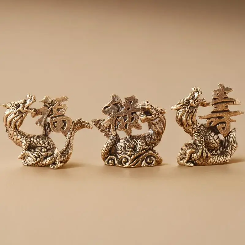 Brass Fortune and Prosperity Dragon Ornament Wealth-Attracting Twelve Zodiac Dragon Home Decoration Ornament Year of the Dragon