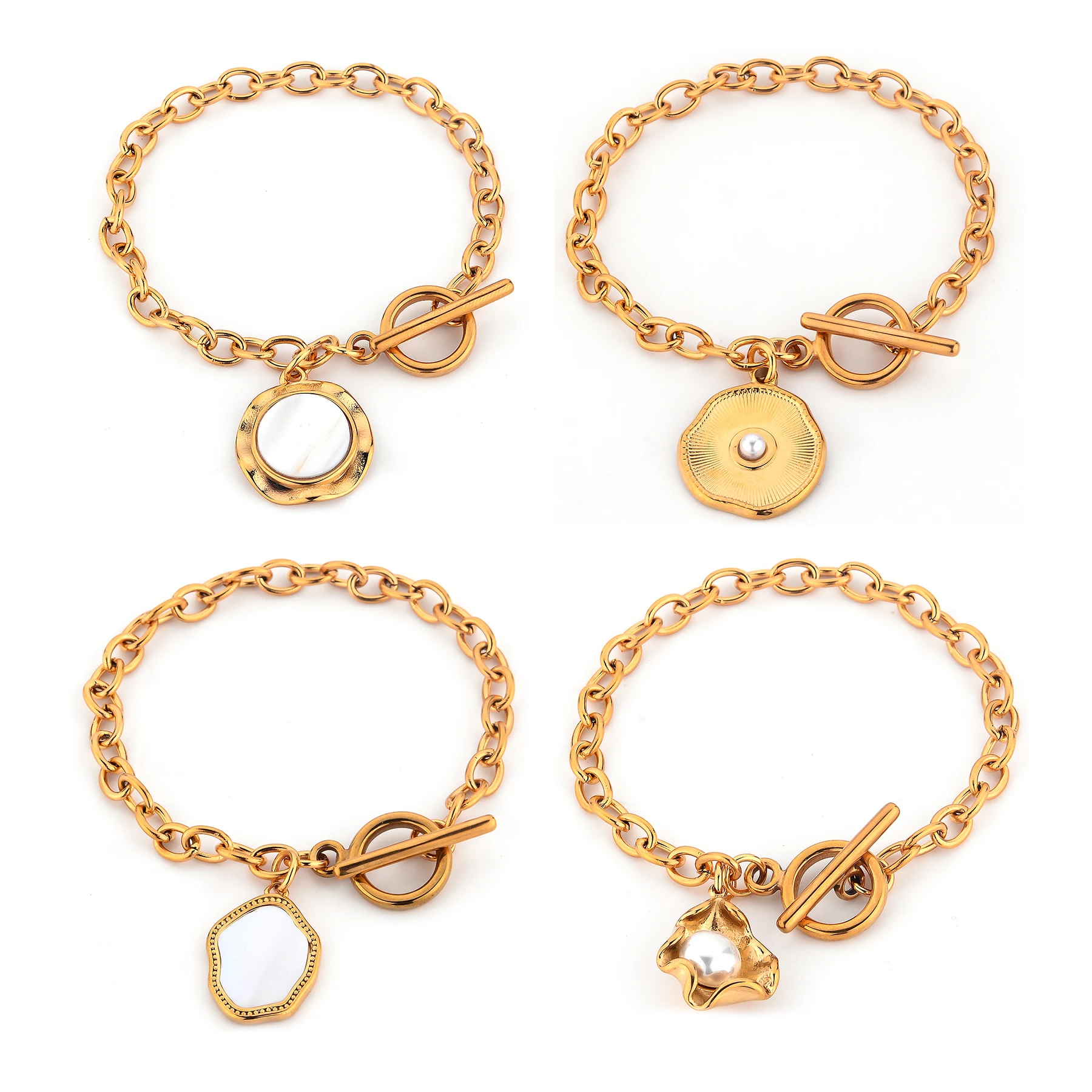 الأزياء الفولاذ المقاوم للصدأ تقليد اللؤلؤ شل سحر سلسلة ربط سوار غير يتلاشى أفضل هدية للنساء طول 18 سنتيمتر-25 سنتيمتر