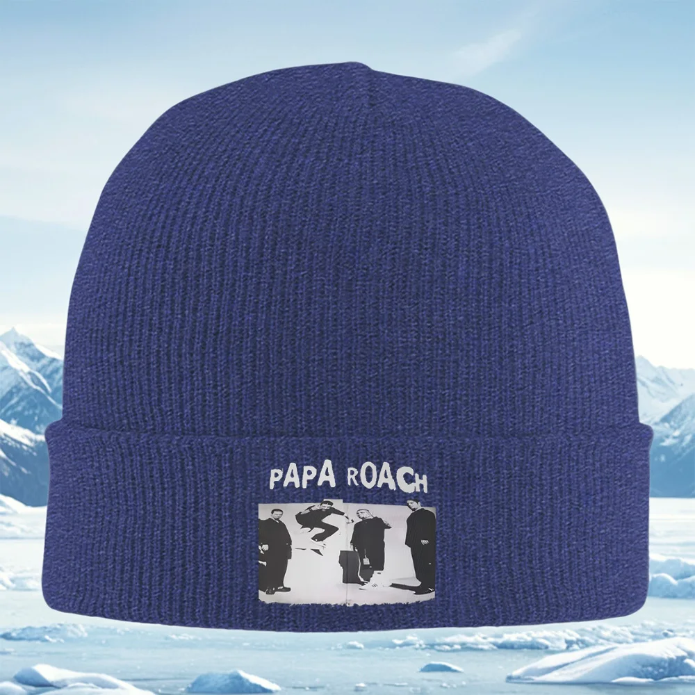 Membros de la banda Papa Roach blanco y negro Hombres Mujeres Gorro de punto unisex Gorro Jersey Gorro Invierno Térmico Cálido Navidad Al aire libre C