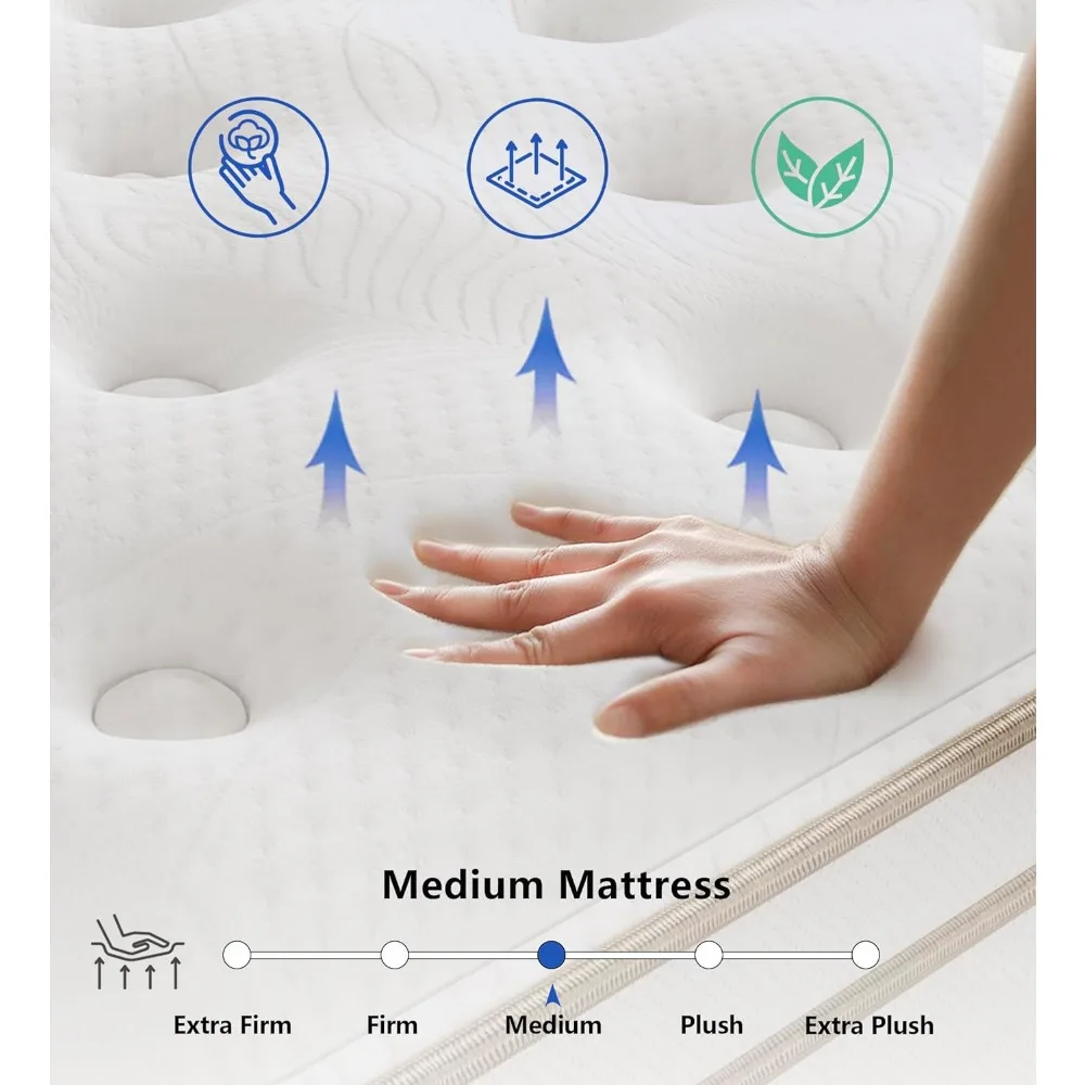 Memory Foam Hybrid White Queen Colchão, Sleep Supportive e Pressure Relief, 10"