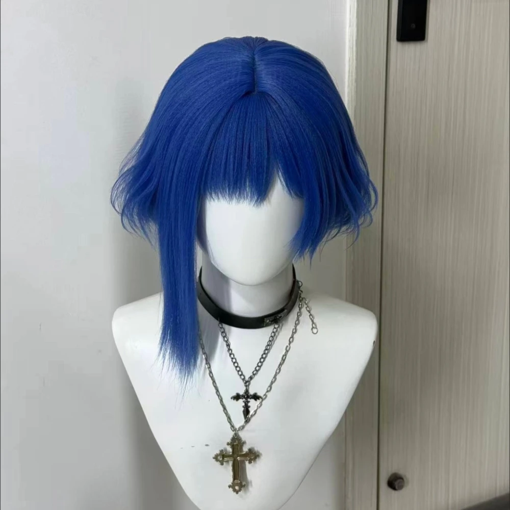Ryo Yamada Cosplay Wig Bocchi the Rock! Blue Short Hair Rose Net  Heat Resistant Synthetic Fiber Wig With Simulation Scalp Top