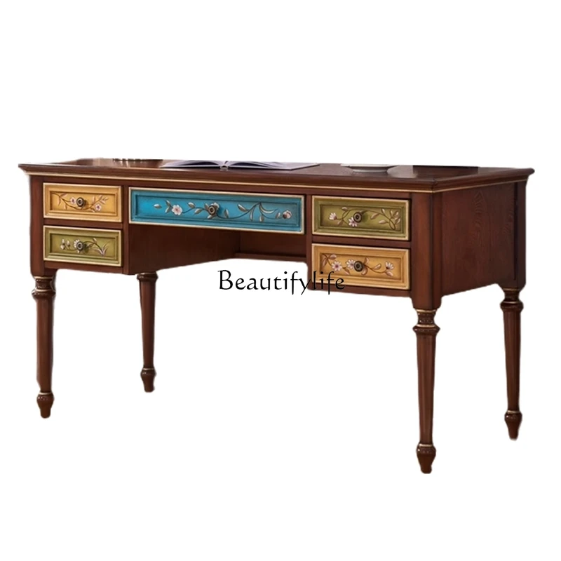 

American solid wood desk desk home retro painting