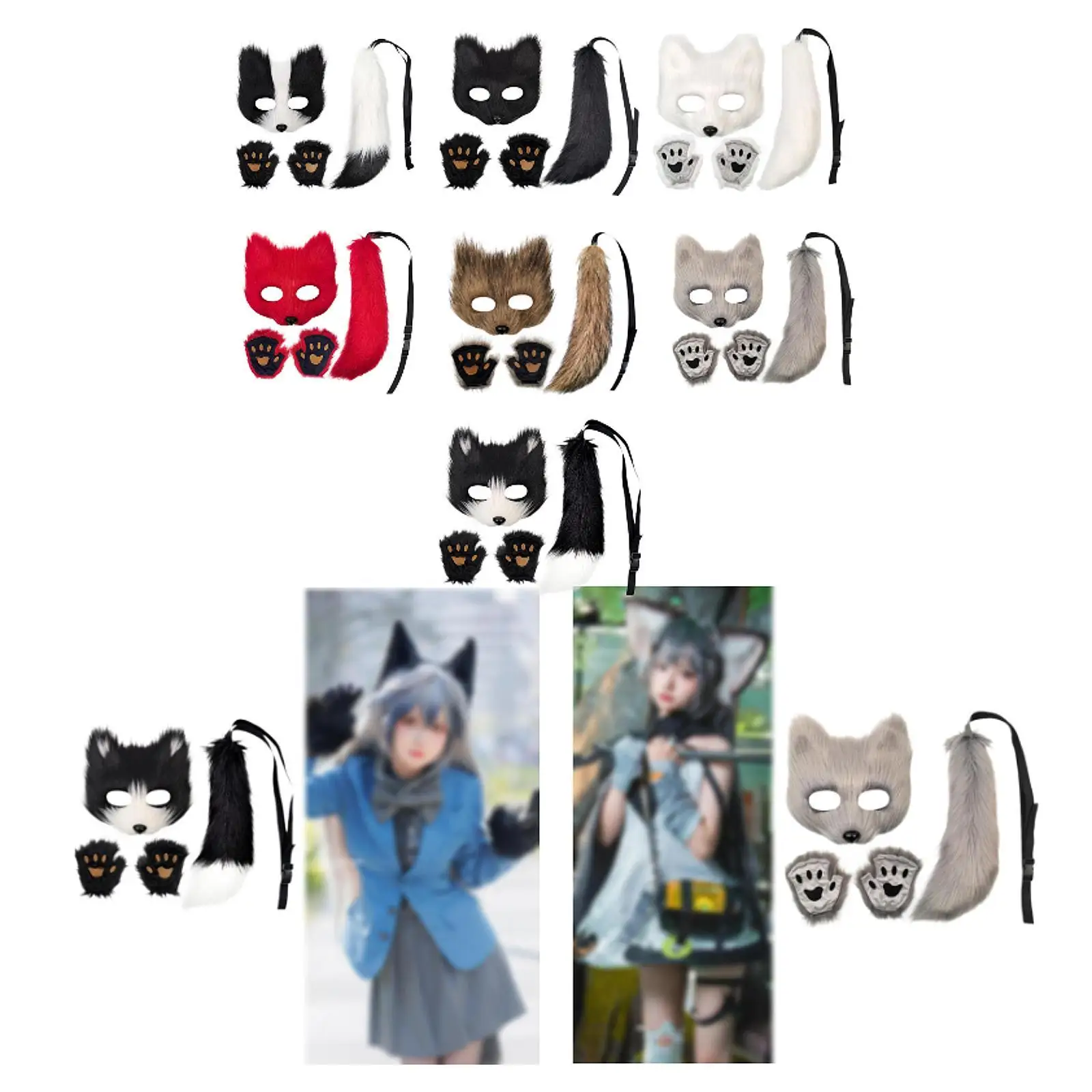 Set maschera e coda per animali Coda lunga per animali per spettacoli teatrali, ballo di fine anno
