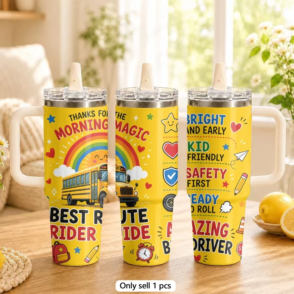 Best School Bus Driver Vacuum Flasks 40oz Stainless Steel Tumbler with Handle Straw Lid Vacuum Insulated Double Wall Leak Proof