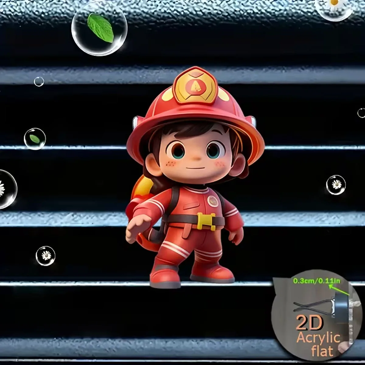 Cute Firefighter Cartoon Car Air Freshener Clip, Reusable Fragrance Diffuser, Car Vent Interior Accessory