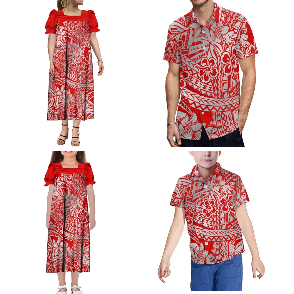 Sommer-Mikronien-Insel-Familientreffen-Sets, Vater- und Sohn-Hemden, Mutter und Tochter, Mumu-Kleider, Party-Outfits 2025,