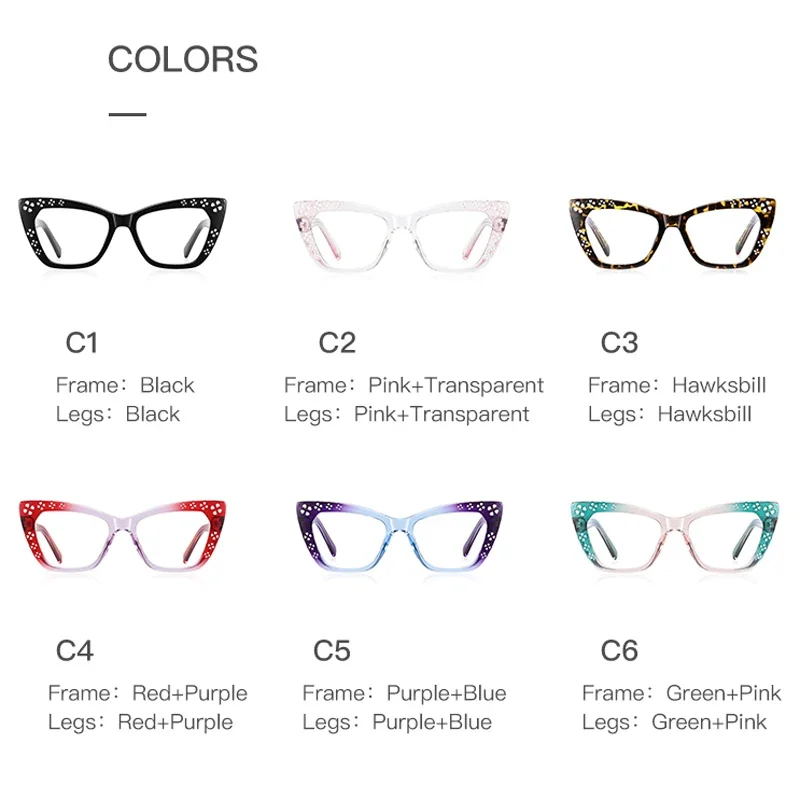 

KIZN Women Cat Eye Frame Luxury Hollow Out Optics Anti Blue Light Prescription Myopia Glasses Discoloration Eyewear -0.50 TO -10