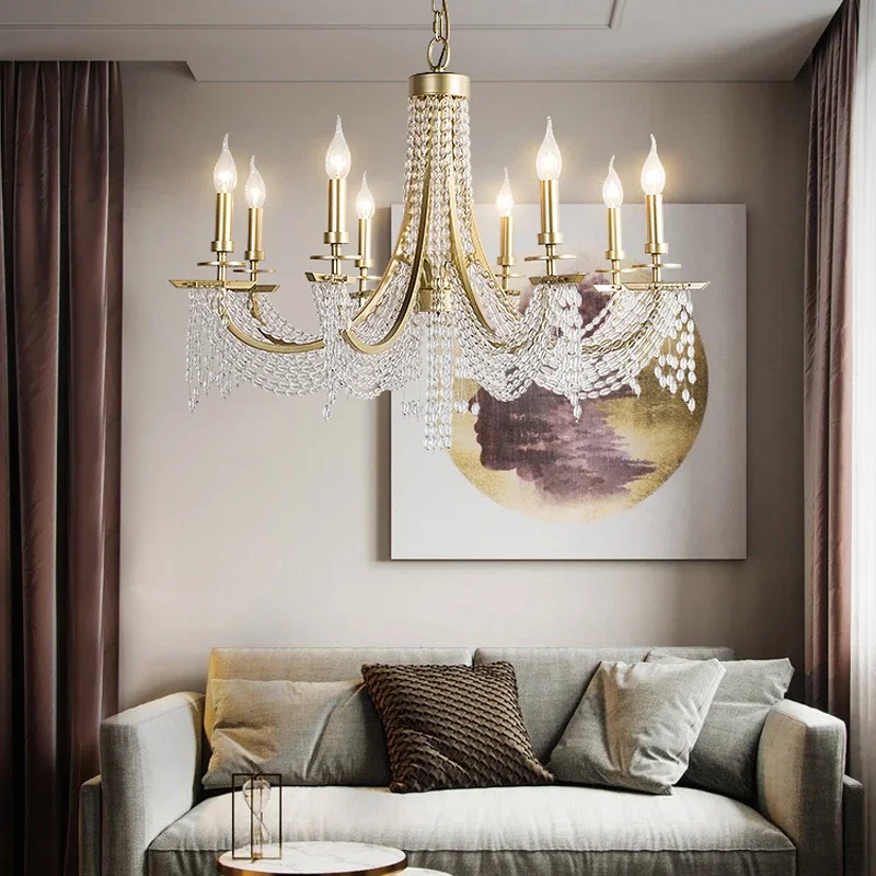 

French Luxury Crystals Chandelier Living Room Bedroom Lamps Atmosphere Minimalist Hotel Crystal Pendant Lamp Villa Light Stair