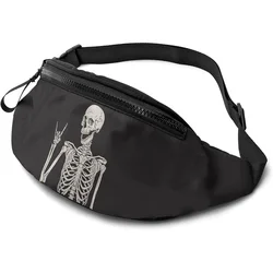 Halloween Rock and Roll Skeleton Skull Boho Hippie Fanny Pack Women Man Sport Waist Pack Bag Workout Waist Bag Party Supplies