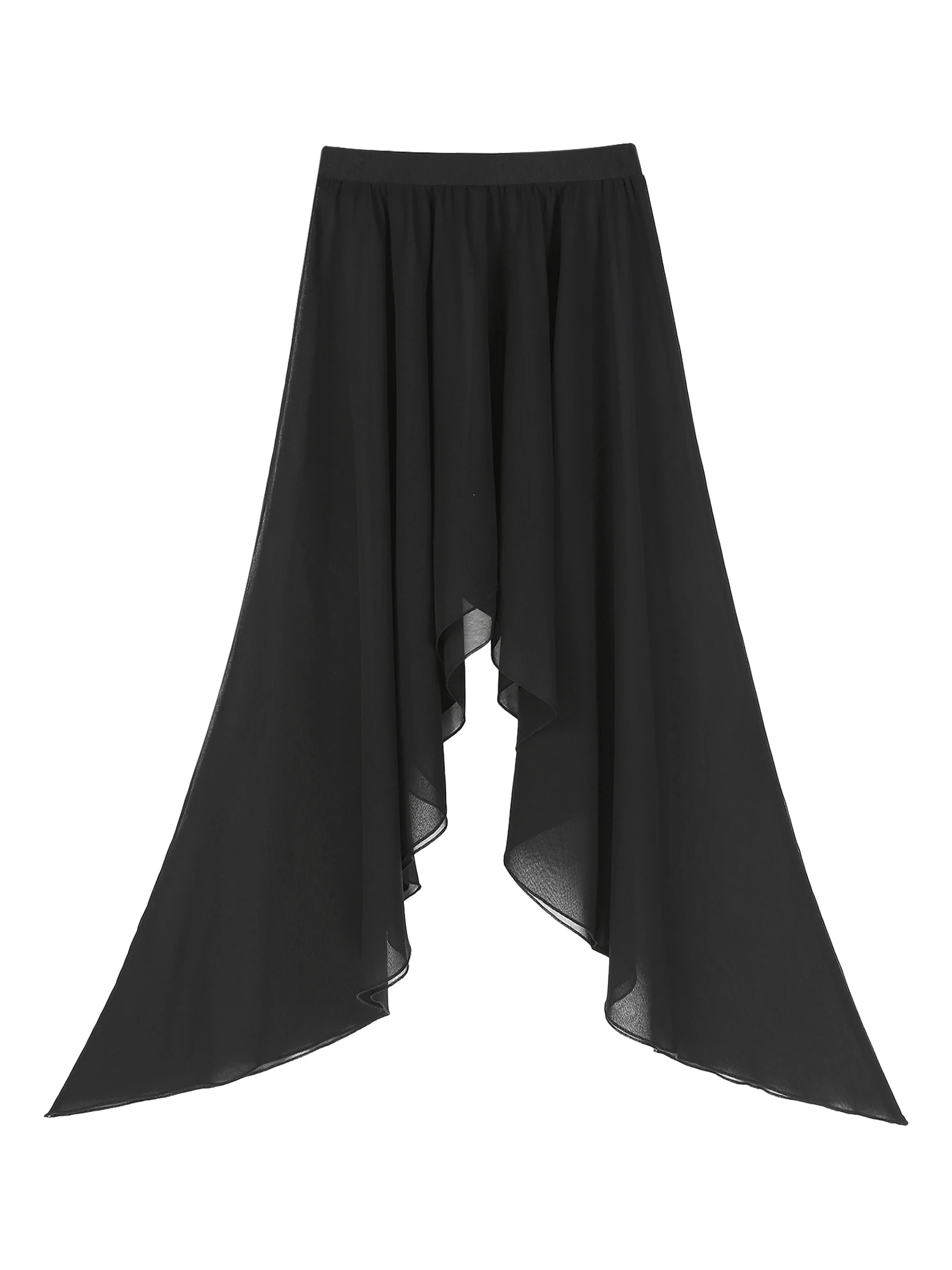 Women's Belly Dance Chiffon Skirt Semi See Through Asymmetrical Hem Skirts Solid Color Elastic Waistband Short Dress Dancewear