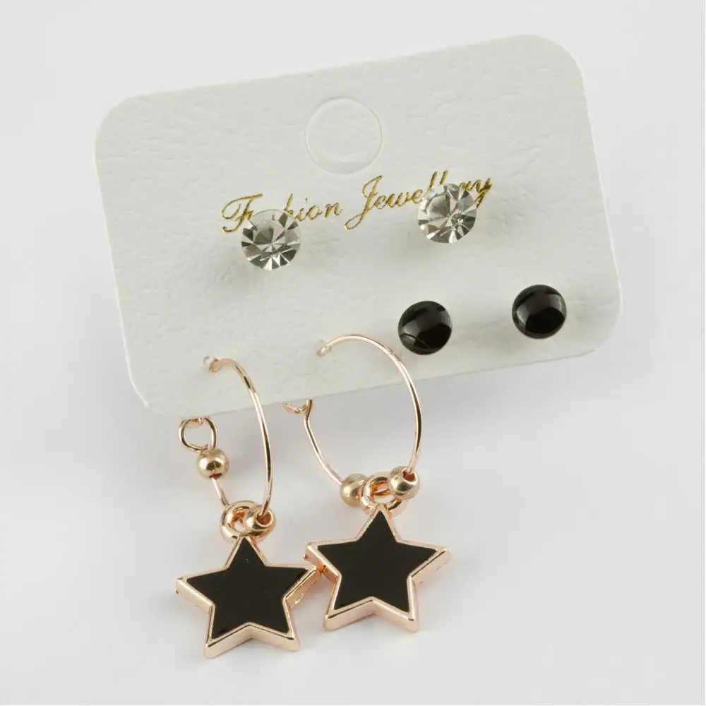 6'lı Star Figured Cabochons Ring Earrings