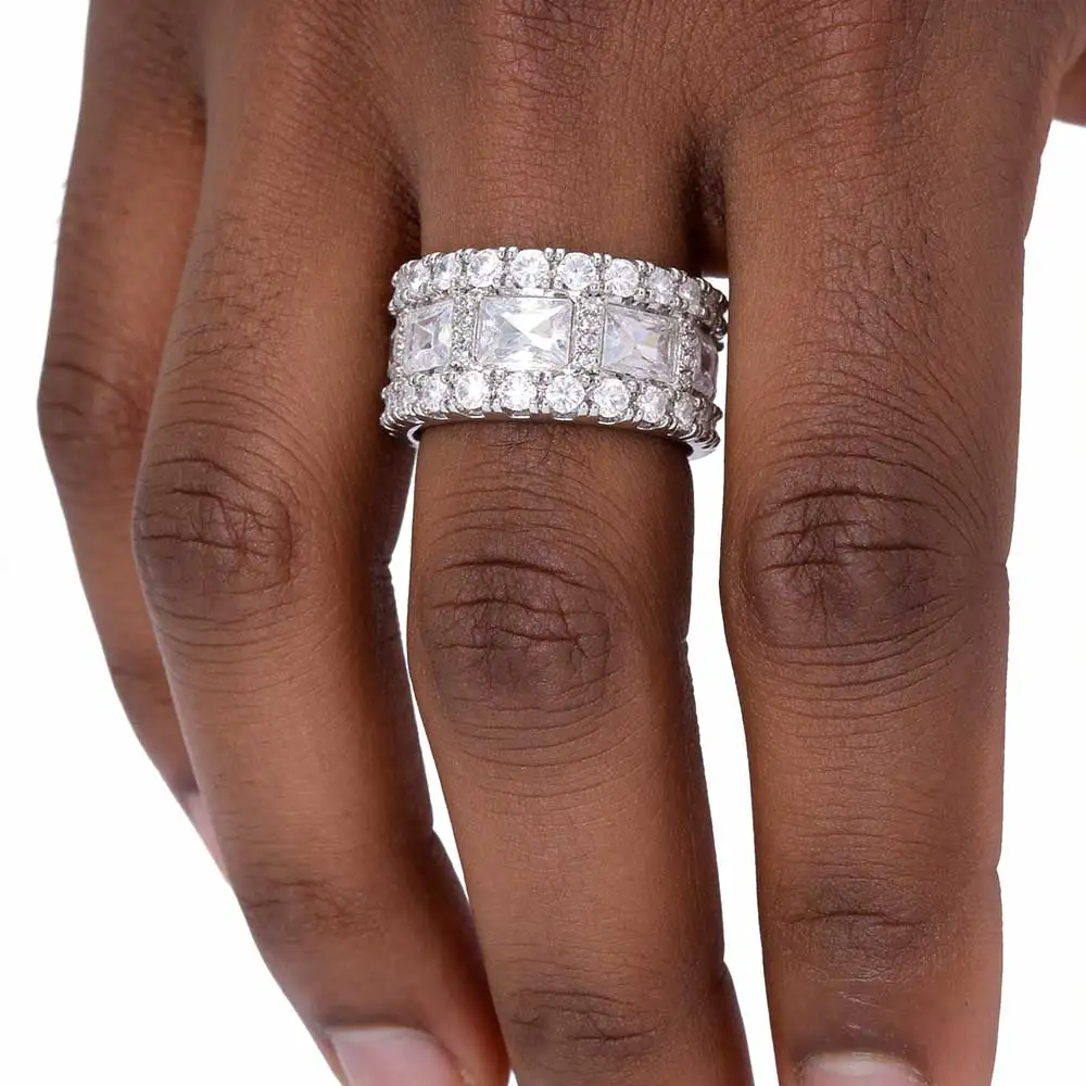 

ESKEEM 10mm Cubic Zirconia Cuban Rings Brass Prong Setting Big Diamond CZ Iced out Ring Jewelry For Women Men Gift