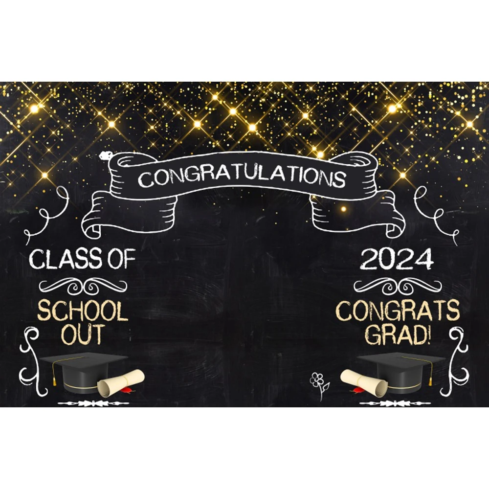 Pano De Fundo De Graduação Personalizado, Fotografia De Fundo Personalizado, Balões De Brilho Preto E Dourado, Parabéns Grad Party Banner Decor, Classe De 2024