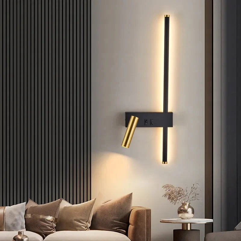 LED Beside Wall Lamp Luxury Long Strip For Corridor Aisle Staircase Bedroom Living Room Adjustable Swing Spotlight Home Fixtures