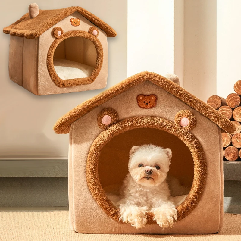 Pet Bed House Cushion Suitable for Small Medium Large Pets Foldable Pet House Removable Washable Cat Bed Indoor Warm Doghouse