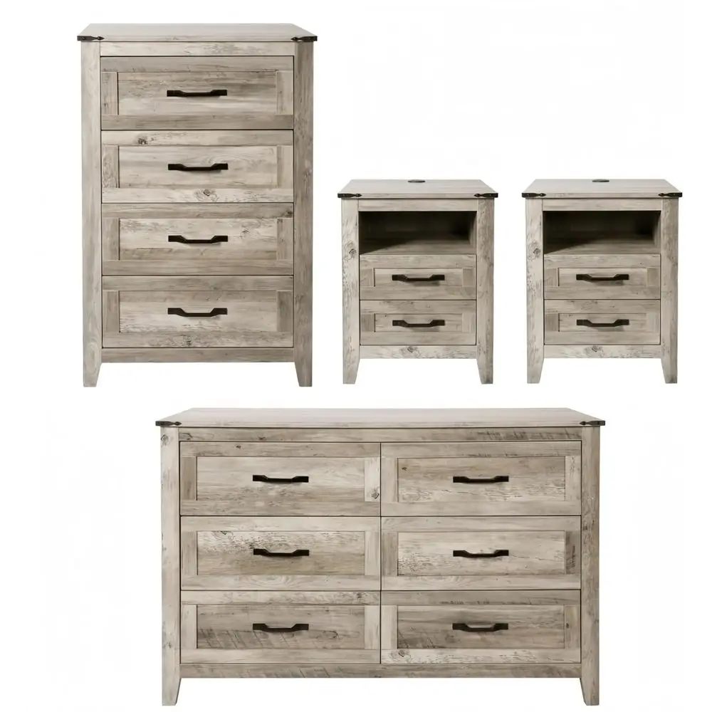 Rustic Wooden 6-Drawer Dresser with 4-Drawer Nightstand Set in Light Rustic Oak