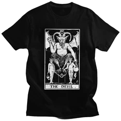 Men Short Sleeve Cotton Major Arcana Fortune Telling Occult T-shirt Summer Tee Top Novelty The Baphomet Devil Tarot Card  Shirt